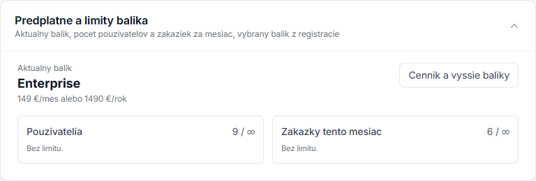 Predplatné a limity balíka
